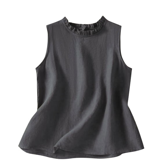 Annhoo Women's Summer Sleeveless Tops Crew Neck Cotton Linen Ruffle Comfy Tees Casual Beach Vacation Tank Tunics