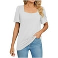 thumbnail image 1 of Annhoo Women's Summer Tops Casual Square Neck Short Sleeve Dressy Shirts for Wear with Leggings Fashion Outfits, 1 of 5