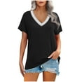 thumbnail image 1 of Annhoo Women's Summer Tops Short Sleeve Lace Patchwork V Neck Shirts Casual Solid Color Comfy Dressy Shirts, 1 of 7
