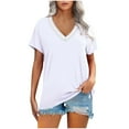 thumbnail image 1 of Annhoo Women's Summer Tops Short Sleeve Lace Patchwork V Neck Shirts Casual Solid Color Comfy Dressy Shirts, 1 of 7