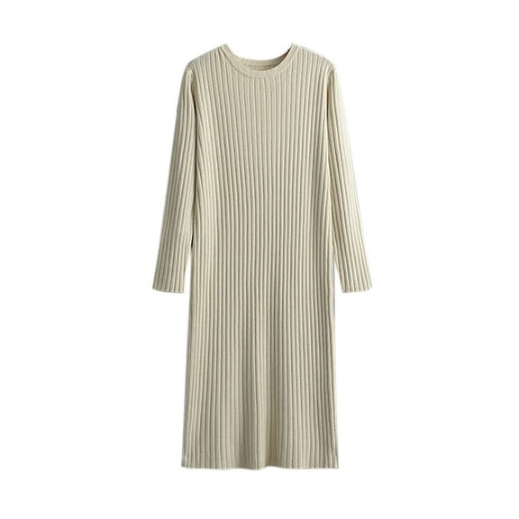 Annhoo Women's Sweater Dresses Long Sleeve Fall Crewneck Kintted Midi Dress Ladies Casual Straight Dress