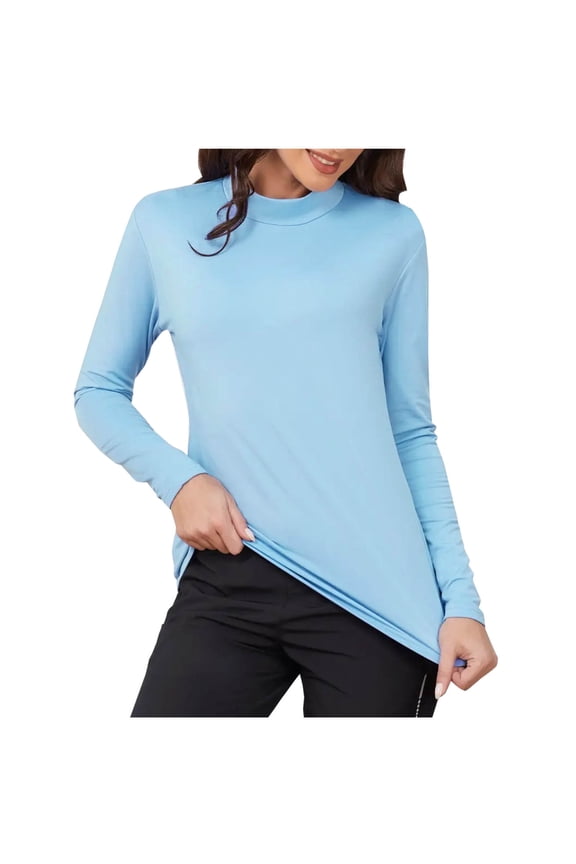 Women's Thermal Shirts Comfy Warm Long Sleeve Mock Fleece Lined Tops Basic Slim Stretch Base Layer Tees