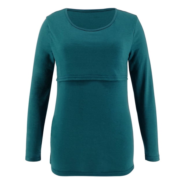 Annhoo Women's Tops for Maternity Solid Color Long Sleeve Crew Neck Breastfeeding Blouse Nursing Pregnant Pullover Shirts