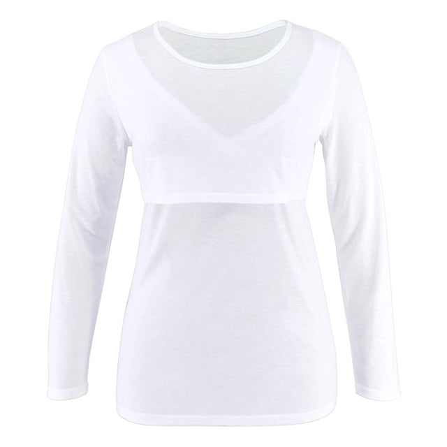 Annhoo Women's Tops for Maternity Solid Color Long Sleeve Crew Neck Breastfeeding Blouse Nursing Pregnant Pullover Shirts