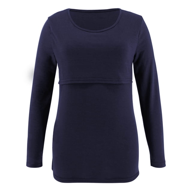 Annhoo Women's Tops for Maternity Solid Color Long Sleeve Crew Neck Breastfeeding Blouse Nursing Pregnant Pullover Shirts