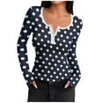 thumbnail image 1 of Annhoo Women's Trendy Clothes Dots Printed Long Sleeve Crew Neck Button T-Shirts Slim Casual Basic Ribbed Knit Tops, 1 of 6