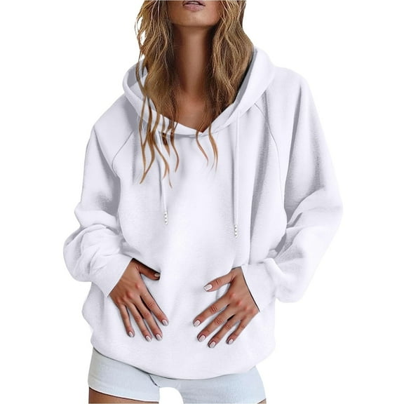 Annhoo Women's Trendy Sweatshirts Solid Color Long Sleeve Drawstring Hooded Tops Casual Loose Daily Outdoor Comfy Shirts