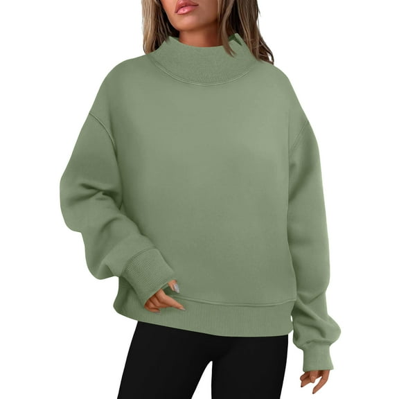Annhoo Women's Turtleneck Sweatshirt Pullover Casual Loose Long Sleeve Solid Color Blouse Trendy Outdoor Comfy Tops