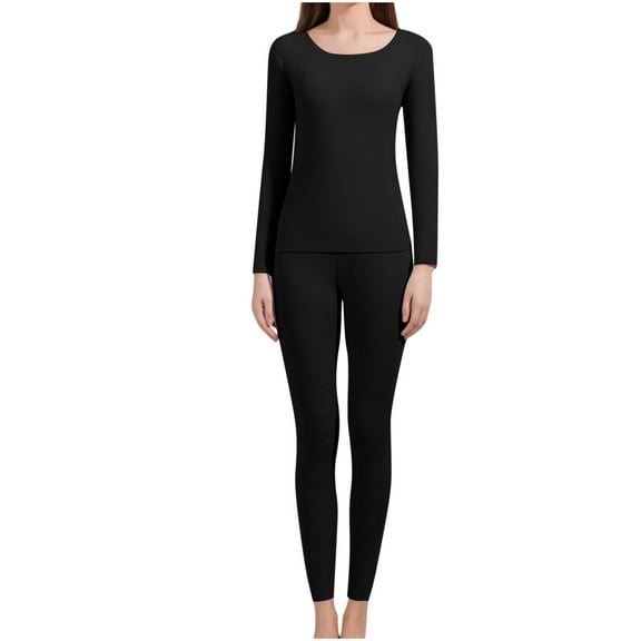 Annhoo Women's Warm Underwear Round Neck Long Sleeve Lightweight Breathable Plain Sets Comfortable Outfits