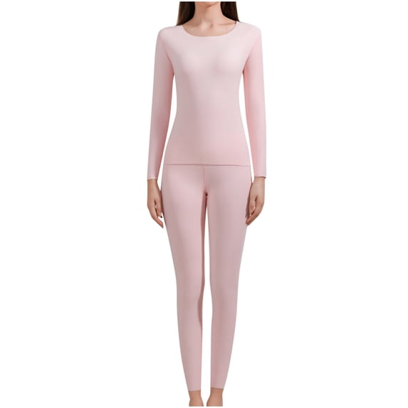 Annhoo Women's Warm Underwear Round Neck Long Sleeve Lightweight Breathable Plain Sets Comfortable Outfits