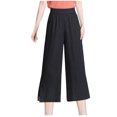 thumbnail image 1 of Annhoo Women's Wide Leg Cropped Pants Plus Size Elastic High Waist Cotton Linen Trousers Side Slit Palazzo Pants, 1 of 5