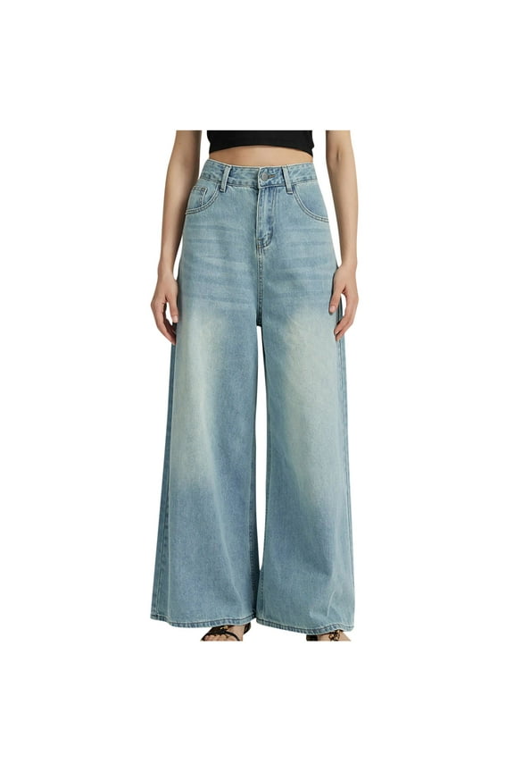 Women's Wide Leg Jeans Casual High Waisted Trendy Palazzo Pants Loose Distressed Denim Trousers Streetwear