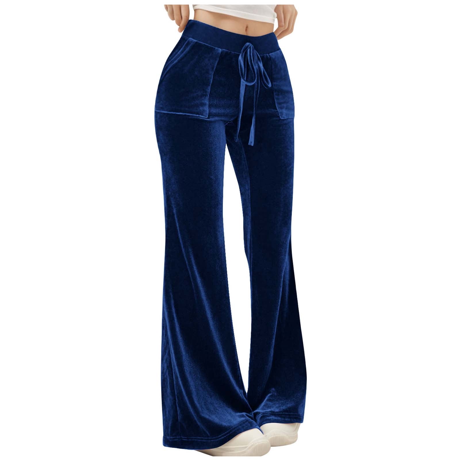 Women's Velvet Wide Leg Pants - High Waist Ribbed Full Length