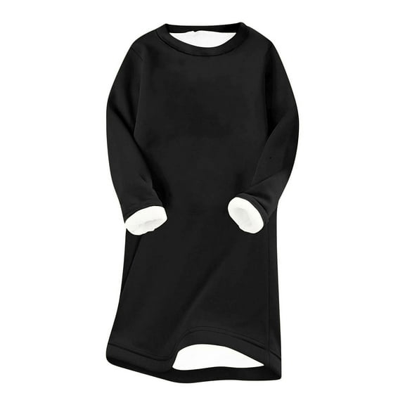 Annhoo Women's Winter Fleece Lined Dress Crewneck Long Sleeve Plush Sweatshirt Dress Comfy Thickened Warm Loungewear