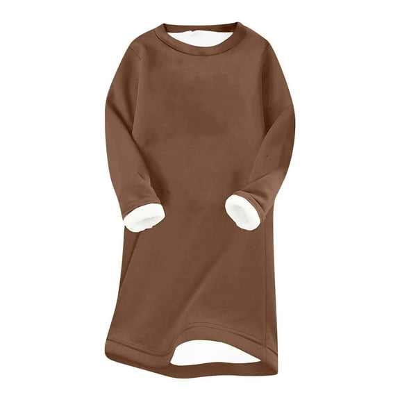 Annhoo Women's Winter Fleece Lined Dress Crewneck Long Sleeve Plush Sweatshirt Dress Comfy Thickened Warm Loungewear