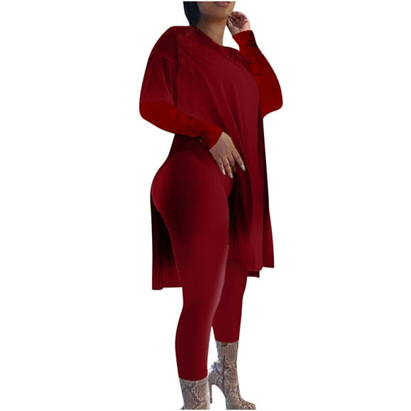 Annhoo Women's Workout 2 Piece Outfits Short Sleeve V Neck Side Split Tunic Tops and Yoga Leggings Sets Tracksuit