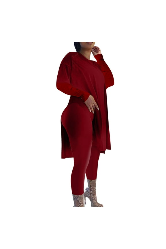 Women's Workout 2 Piece Outfits Short Sleeve V Neck Side Split Tunic Tops and Yoga Leggings Sets Tracksuit