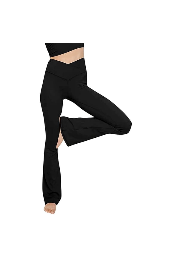 Women's Yoga Leggings High Waisted Seamless V Crossover Bell Bottom Pants Casual Athletic Gym Flare Trousers