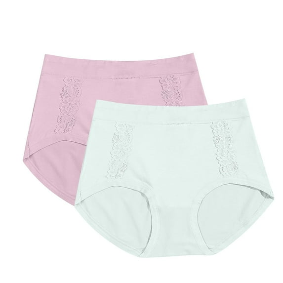 Annhoo Womens 2 Packs Underwear Cotton Lace High Waisted Elastic Seamless Briefs Underpants Comfy Soft Lightweight Panties