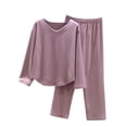 thumbnail image 1 of Annhoo Womens 2 Piece Outfits Fleece Long Sleeve V Neck Solid Color Soft Loungewear Lightweight Trendy Sets, 1 of 8