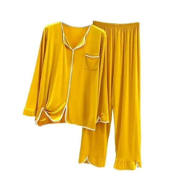Annhoo Womens 2 Piece Pajama Sets Long Sleeve V Neck Sleepwear and Pants Casual Soft Solid Color Pjs Nightwear