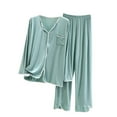 thumbnail image 1 of Annhoo Womens 2 Piece Pajama Sets Long Sleeve V Neck Sleepwear and Pants Casual Soft Solid Color Pjs Nightwear, 1 of 1