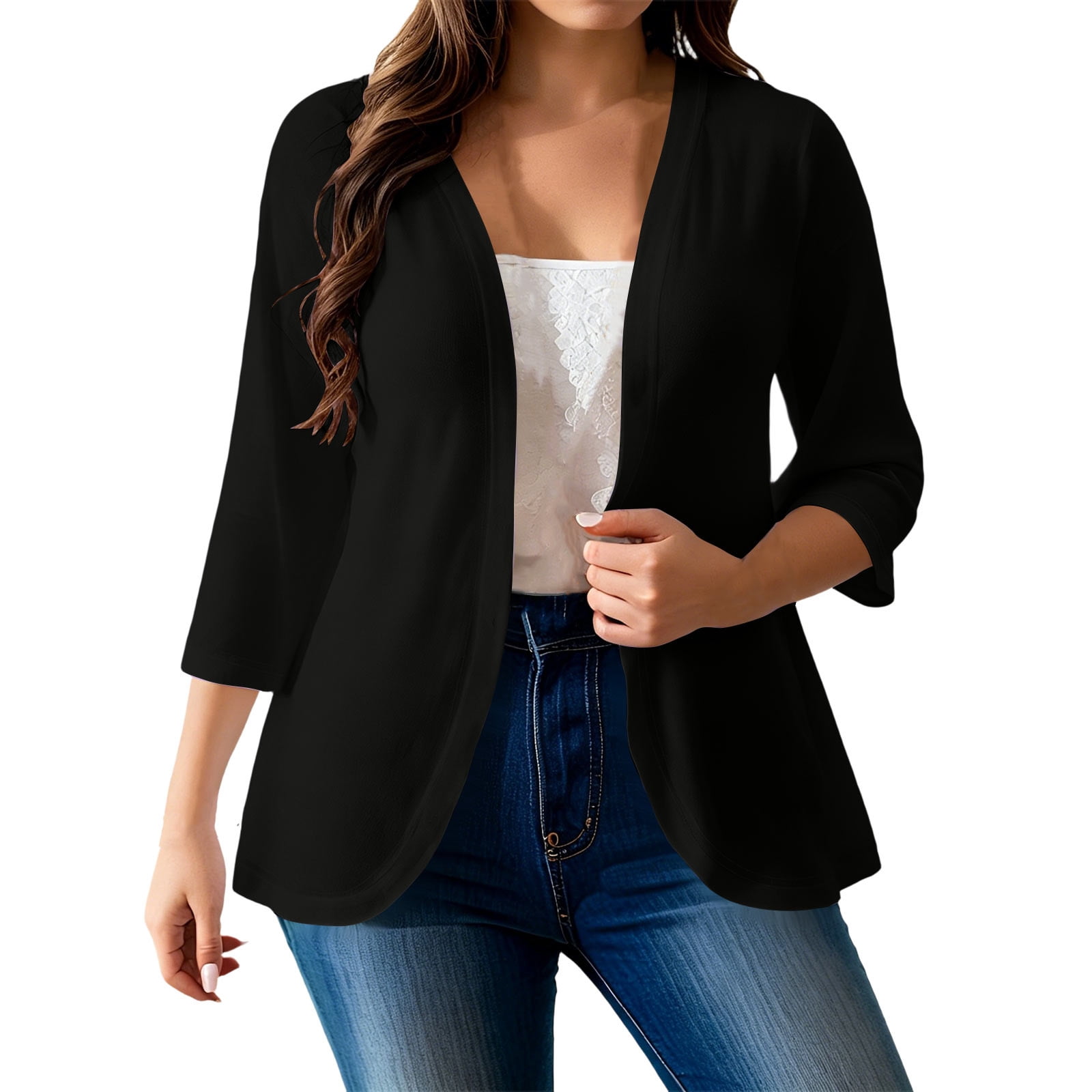 Annhoo Womens 3/4 Sleeve Open Front Cardigan Comfy Lightweight Casual ...