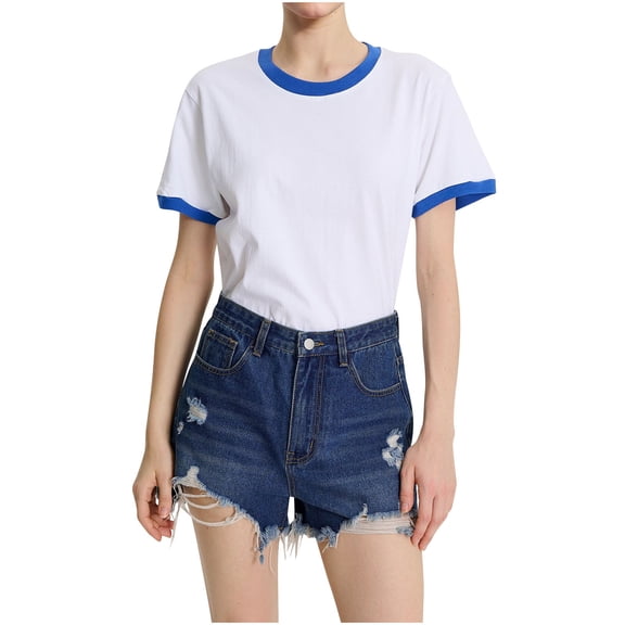 Annhoo Womens Blouse Short Sleeve Casual Dressy Summer Tops Crew Neck Cotton Comfortable T Shirts Trendy Outfits