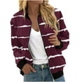 thumbnail image 1 of Annhoo Womens Bomber Jackets Fall Casual Long Sleeve Stand Neck Outwear Zipper up Striped Coat Classic Clothes, 1 of 5