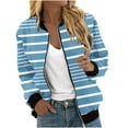 thumbnail image 1 of Annhoo Womens Bomber Jackets Fall Casual Long Sleeve Stand Neck Outwear Zipper up Striped Coat Classic Clothes, 1 of 5
