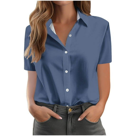 Annhoo Womens Button down Shirts Collared Casual Short Sleeve Blouses Summer Trendy Going out Basic Tops