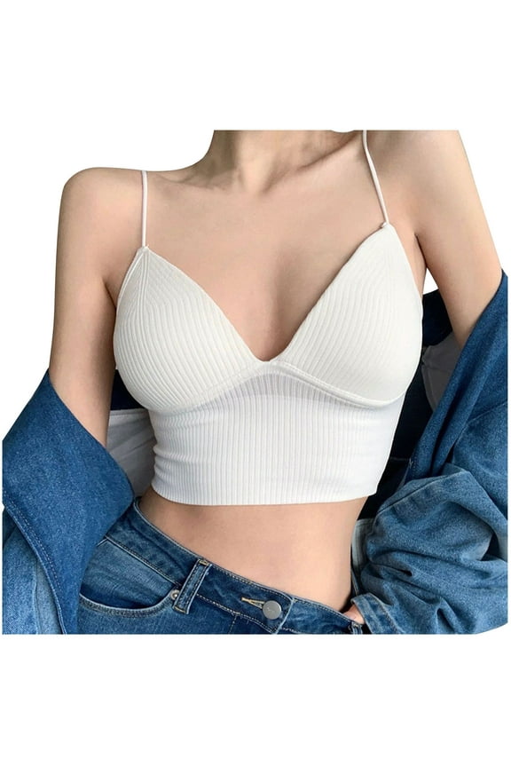 Womens Cami Bras No Underwire Ribbed High Support Crop Tank Tops Bralettes Push up Camisole Underwear