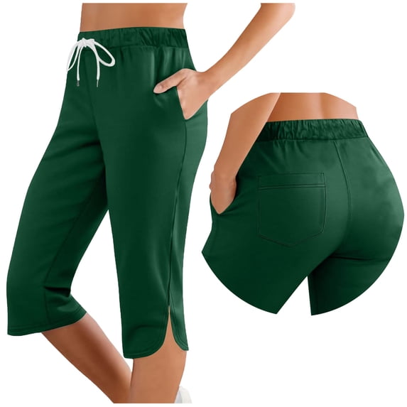 Annhoo Womens Capri Pants Loose Stretchable Plain Drawstring Athletic Yoga Sweatpants with Pockets Casual Clothes