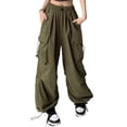 thumbnail image 1 of Annhoo Womens Cargo Pants Baggy High Waist Solid Color Drawstring Straight Leg Trouser with pockets Athletic Clothes, 1 of 2