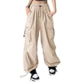 thumbnail image 1 of Annhoo Womens Cargo Pants Baggy High Waist Solid Color Drawstring Straight Leg Trouser with pockets Athletic Clothes, 1 of 2