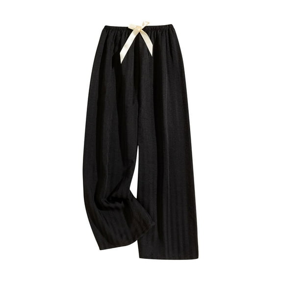 Annhoo Womens Casual Pants Pajama Cotton Striped Bow Tie Elastic Waisted Wide Leg Baggy Leisure Home Sleep Trousers