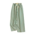 thumbnail image 1 of Annhoo Womens Casual Pants Pajama Cotton Striped Bow Tie Elastic Waisted Wide Leg Baggy Leisure Home Sleep Trousers, 1 of 3