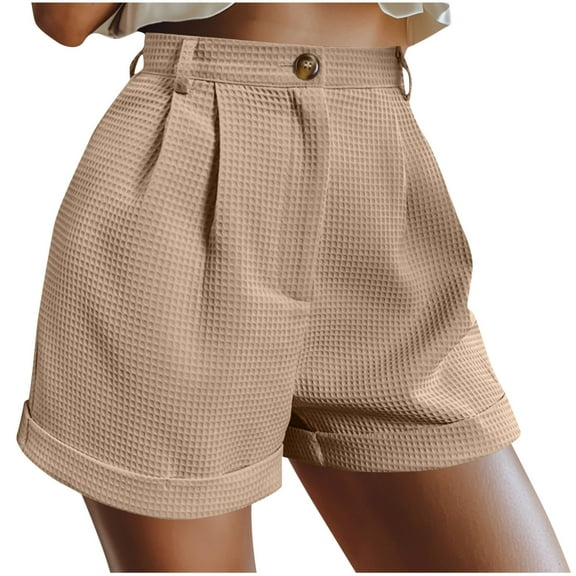 Annhoo Womens Casual Shorts Breathable Plaid Button High Waisted Business Elegant Work Wide Leg Summer Lounge Shorts