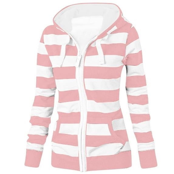 Annhoo Womens Casual Striped Hoodies Long Sleeve Fall Zipper up Sweatshirts Plus Size Outewear with Pockets