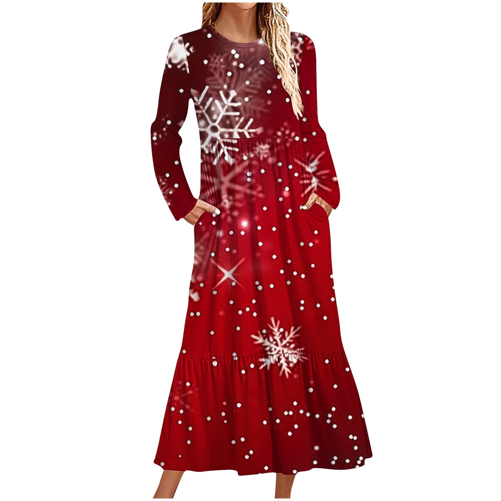Annhoo Womens Christmas Dresses Long Sleeve Snowflake Printed Maxi Dress Fashion Round Neck Dresses with Pockets - Walmart.com Annhoo Womens Christmas Dresses Long Sleeve Snowflake Printed Maxi Dress Fashion Round Neck Dresses with Pockets - Walmart.com