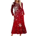 thumbnail image 1 of Annhoo Womens Christmas Dresses Long Sleeve Snowflake Printed Maxi Dress Fashion Round Neck Dresses with Pockets, 1 of 5