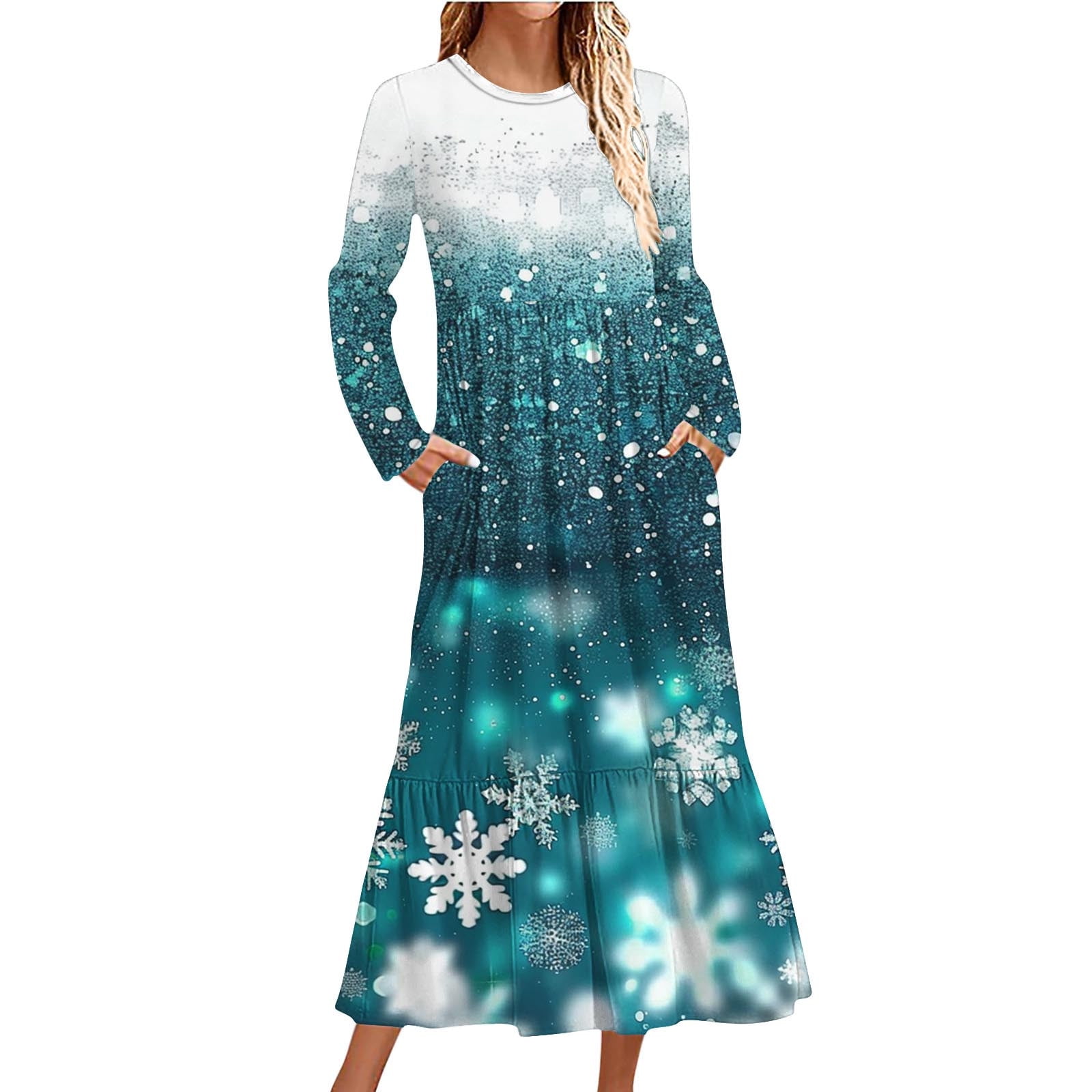 Annhoo Womens Christmas Dresses Long Sleeve Snowflake Printed Maxi Dress Fashion Round Neck Dresses with Pockets - Walmart.com Annhoo Womens Christmas Dresses Long Sleeve Snowflake Printed Maxi Dress Fashion Round Neck Dresses with Pockets - Walmart.com