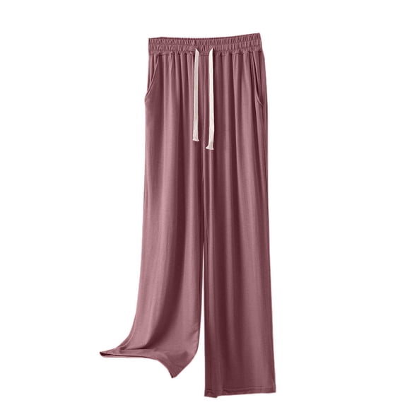 Annhoo Womens Comfy Soft Pants with Pockets and Drawstring Solid Color Casual Pants Fashion Going out Clothes