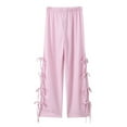 thumbnail image 1 of Annhoo Womens Cotton Linen Pants Casual High Waisted Straight Leg Trousers Fashion Side Tie Striped Pants, 1 of 9