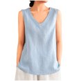 thumbnail image 1 of Annhoo Womens Cotton Linen Tank Tops V Neck Sleeveless Shirts Trendy Loose Casual Beach Vacation Solid Blouses, 1 of 9