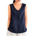 thumbnail image 1 of Annhoo Womens Cotton Linen Tank Tops V Neck Sleeveless Shirts Trendy Loose Casual Beach Vacation Solid Blouses, 1 of 9