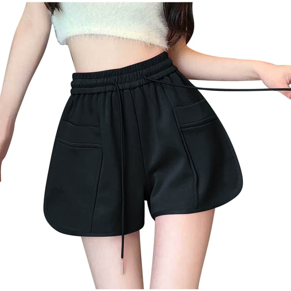 Annhoo Womens Cotton Shorts Casual Loose Drawstring Solid Color Short Pants with Pocket Running Athletic Clothes