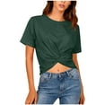 thumbnail image 1 of Annhoo Womens Crop Tops Round Neck Short Sleeve Pleat Solid Color Shirts Lightweight Spring Summer Clothes, 1 of 2