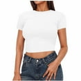 thumbnail image 1 of Annhoo Womens Crop Tops Summer Crew Neck Basic Short Sleeve Base Layer Tees Slim Stretchy T Shirts for Teen Girls, 1 of 8