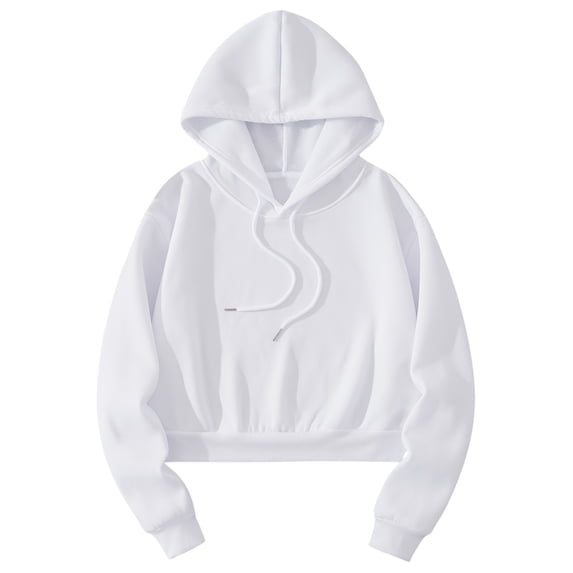 Annhoo Womens Cropped Sweatshirts Fall Solid Color Long Sleeve Pullover Hoodies Casual Drawstring Basic Tops